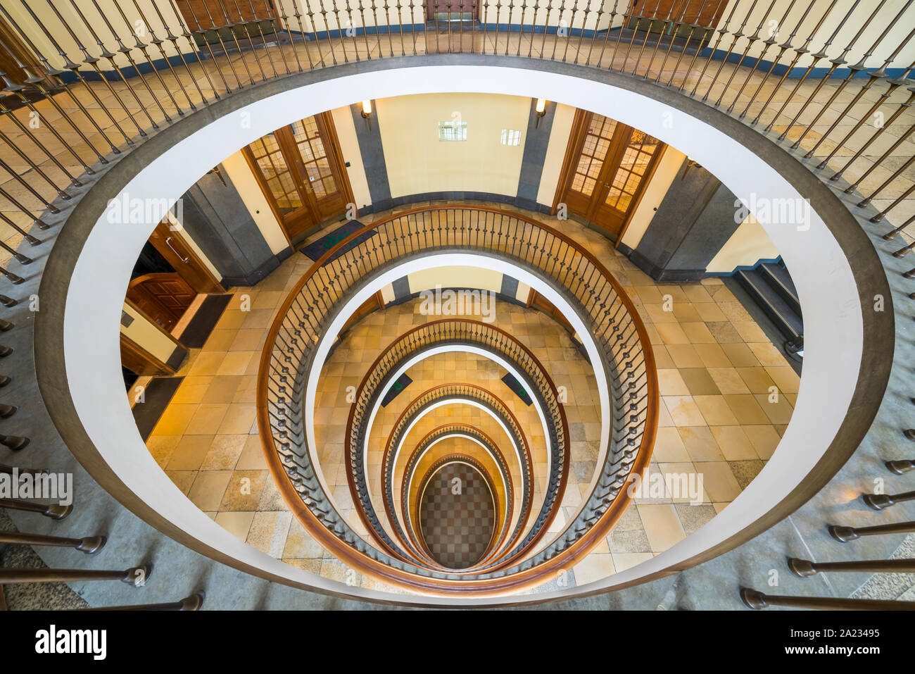 The spiral staircase of the Axelborg Stairs in Copenhagen, Denmark ...
