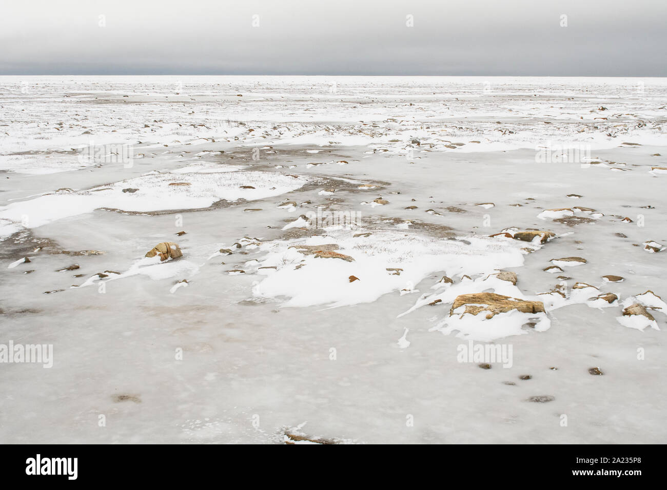 Hudson Bay coastline at freeze-up, Wapusk National Park, Cape Churchill, Manitoba, Canada Stock Photo
