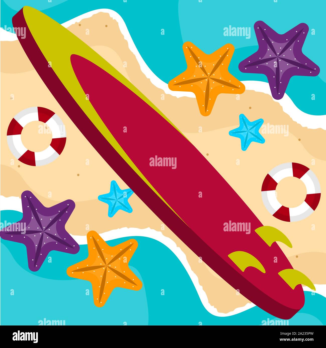Surfboard on a sea landscape. Vactions time - Vector illustration Stock ...
