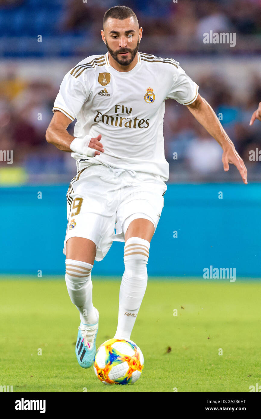 Karim Benzema of Real Madrid Roma 11/08/2019 Stadio Stadio Olimpico  Football friendly match pre season 2019/2020 AS Roma - Real Madrid Mabel  Green C Stock Photo - Alamy