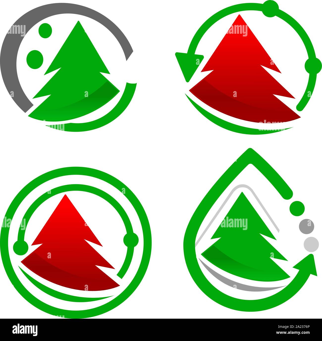 set Pine Tree Logo Vector, green and red color Stock Vector