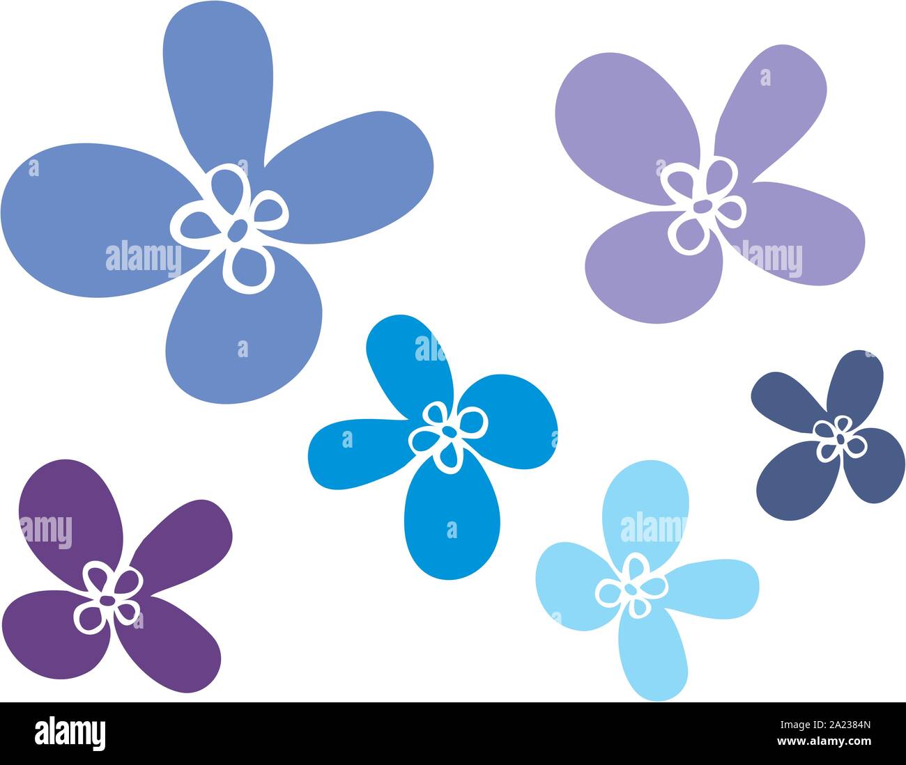 Simple multicolored flowers with four petals with green stems Stock Vector