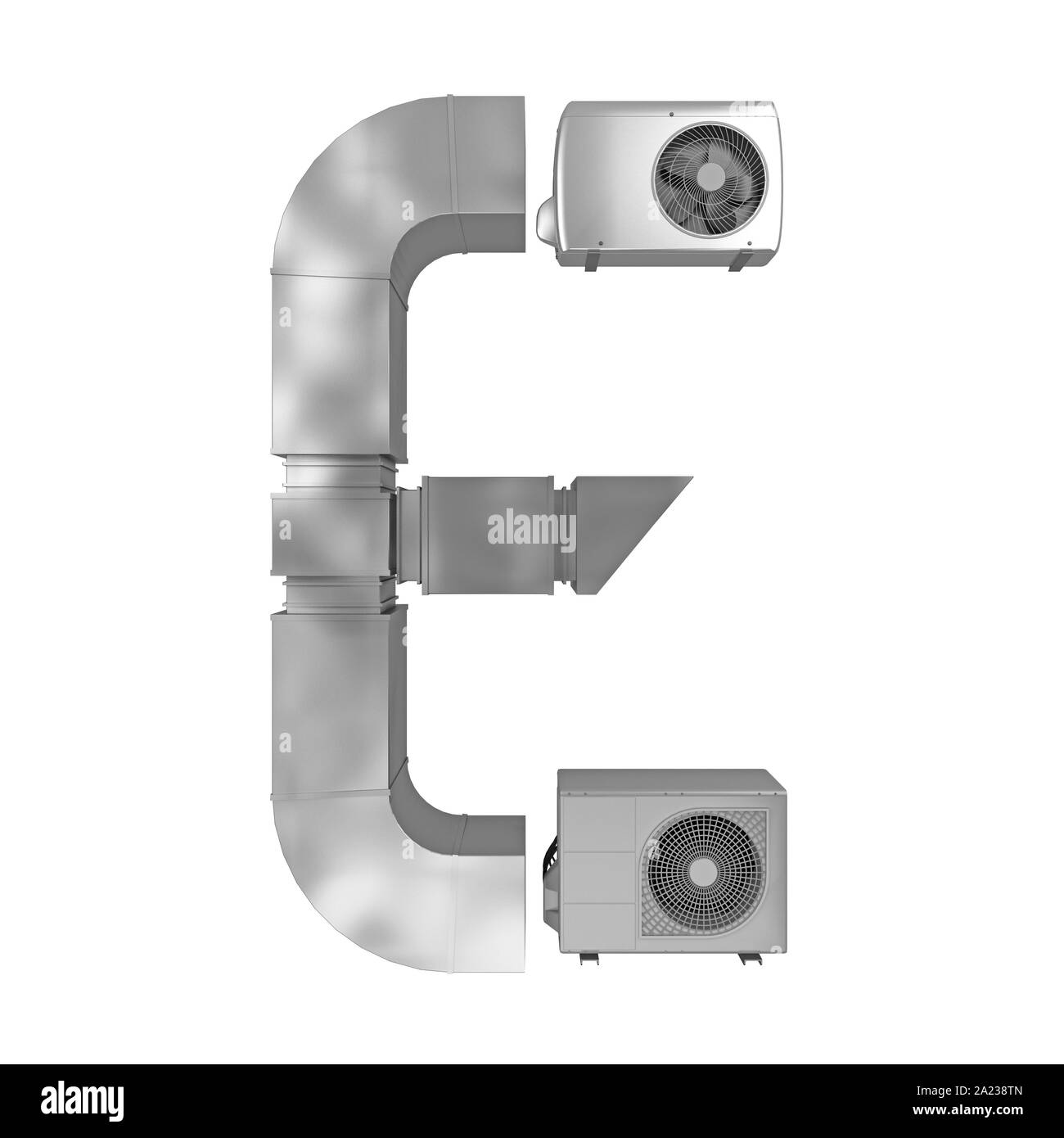 letter E of air conditioning and ventilation pipes. 3d rendering Stock Photo