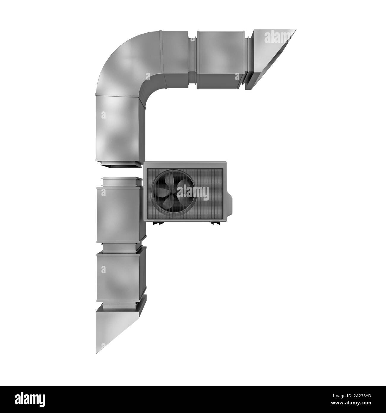 letter F of air conditioning and ventilation pipes. 3d rendering Stock Photo