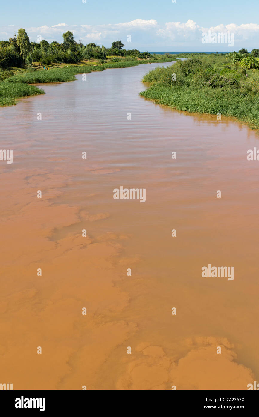 Sediment in a river flowing from Chia Lagoon, Malawi Stock Photo