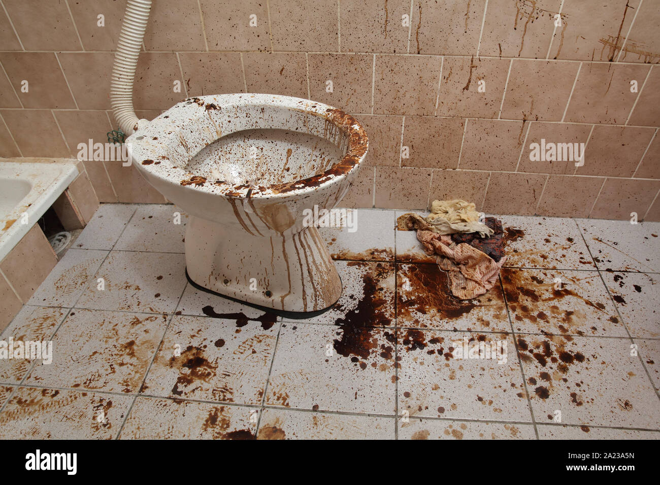 Extremely messy toilet in a dirty bathroom, very bad condition Stock Photo  - Alamy