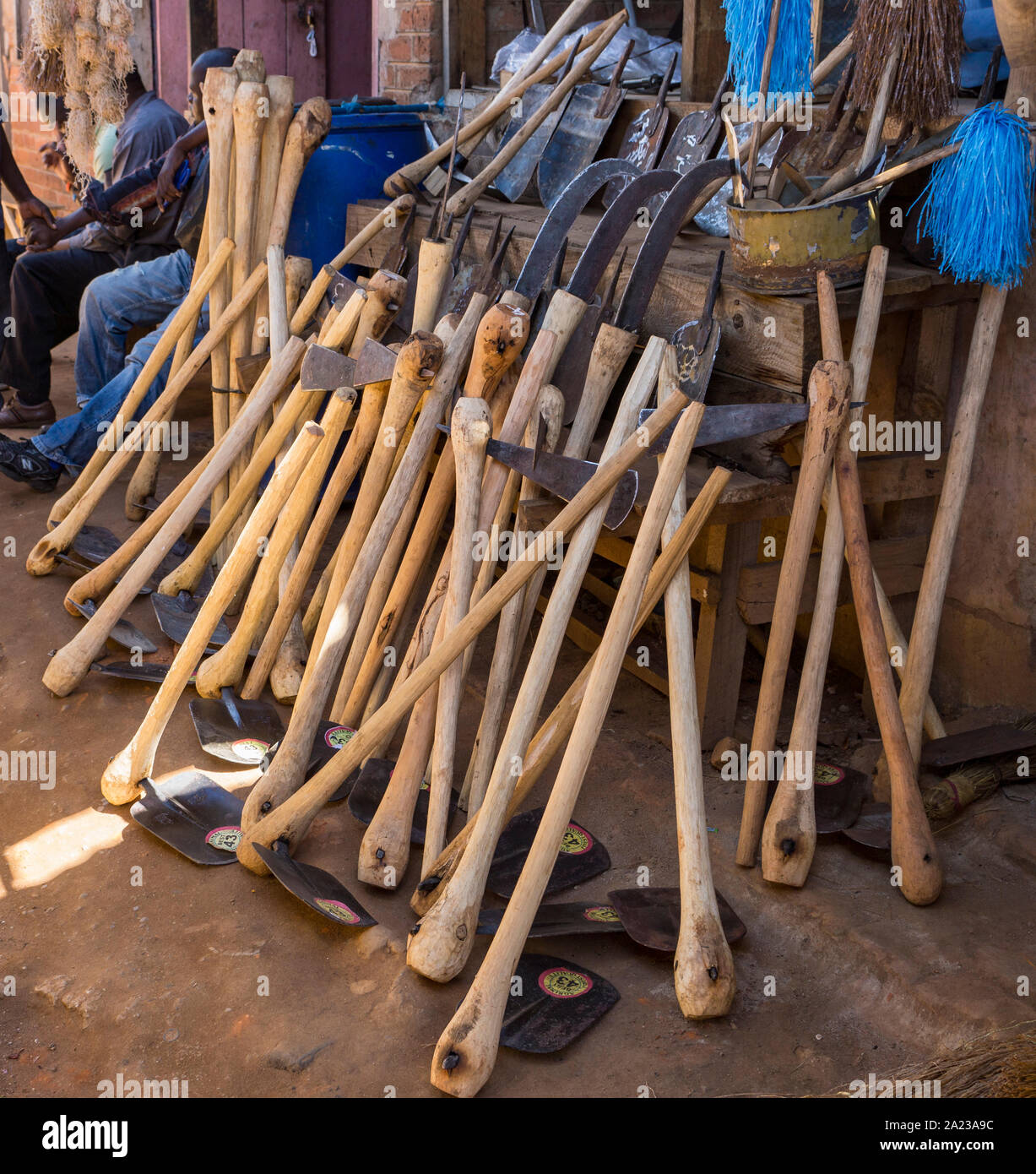 Farming tools for sale in Mzuzu market, Malawi Stock Photo