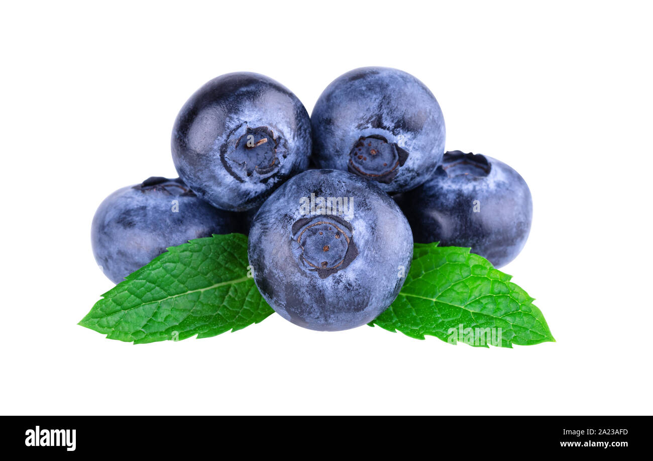 Stack of blueberries on white with clipping path Stock Photo