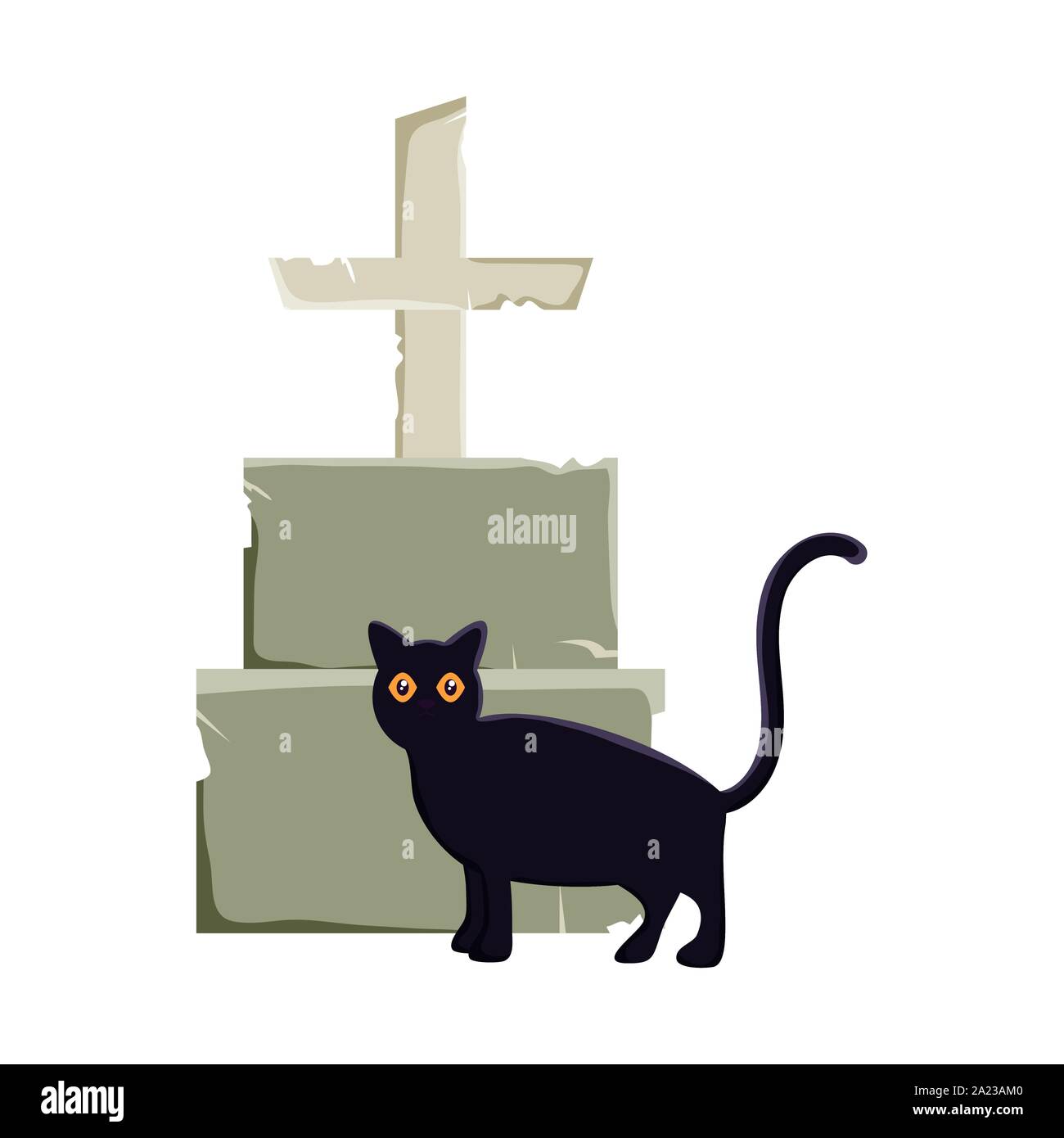 tombstone black cat trick or treat happy halloween vector illustration ...