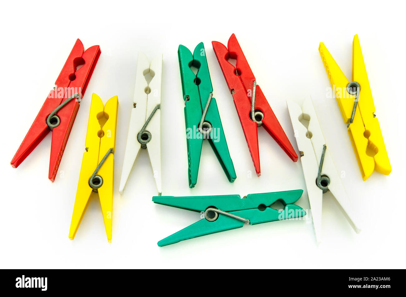 clothes pegs isolated on a white background Stock Photo