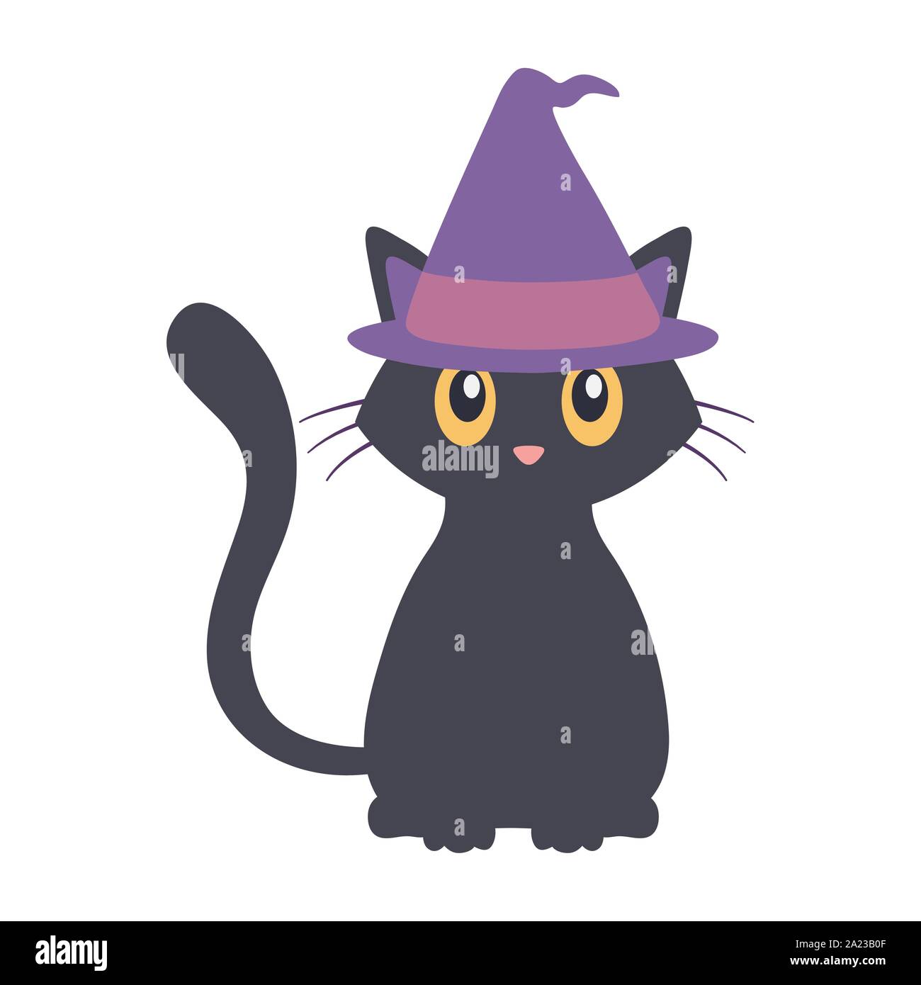 black cat with hat trick or treat happy halloween vector illustration ...