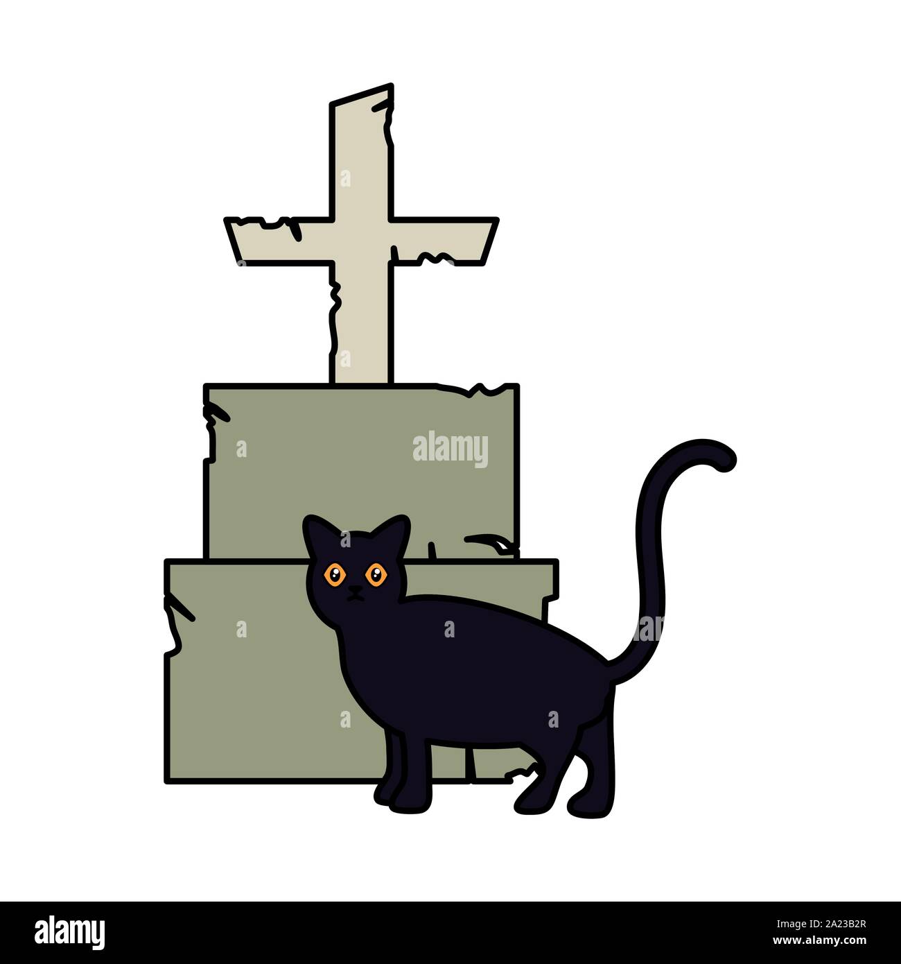 tombstone black cat trick or treat happy halloween vector illustration ...