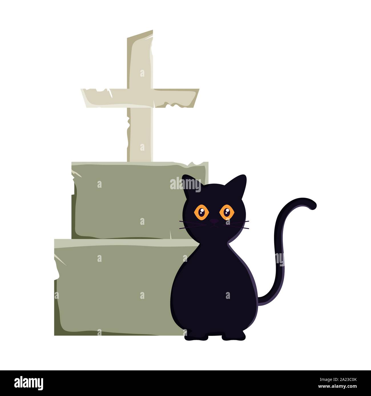 tombstone black cat trick or treat happy halloween vector illustration ...