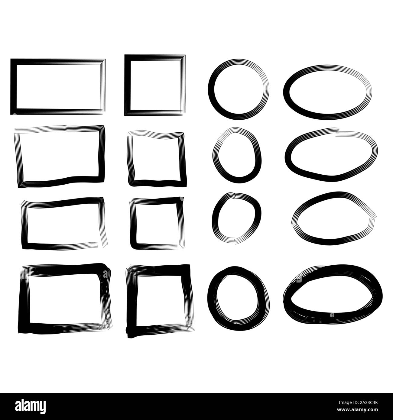 Frames in doodle style. Set of Square, rectangle, circle, oval ...