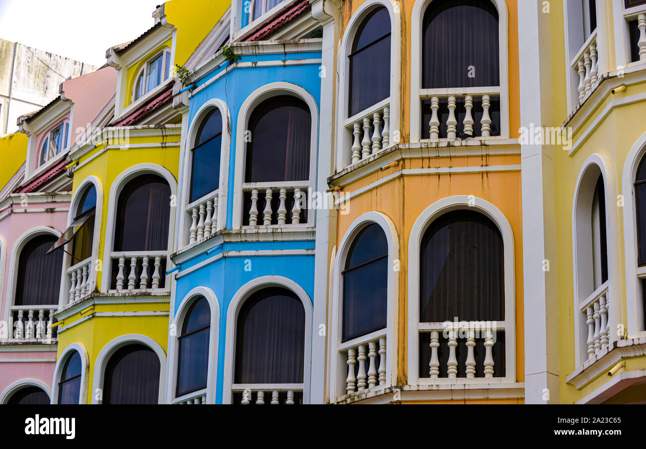 Colourful sino portuguese architecture in old town Phuket Thailand Stock Photo