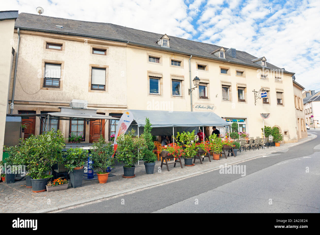 Europe, Luxembourg, Larochette, Rue de Mersch (Viischtgaass), Cafe and restaurant Stock Photo