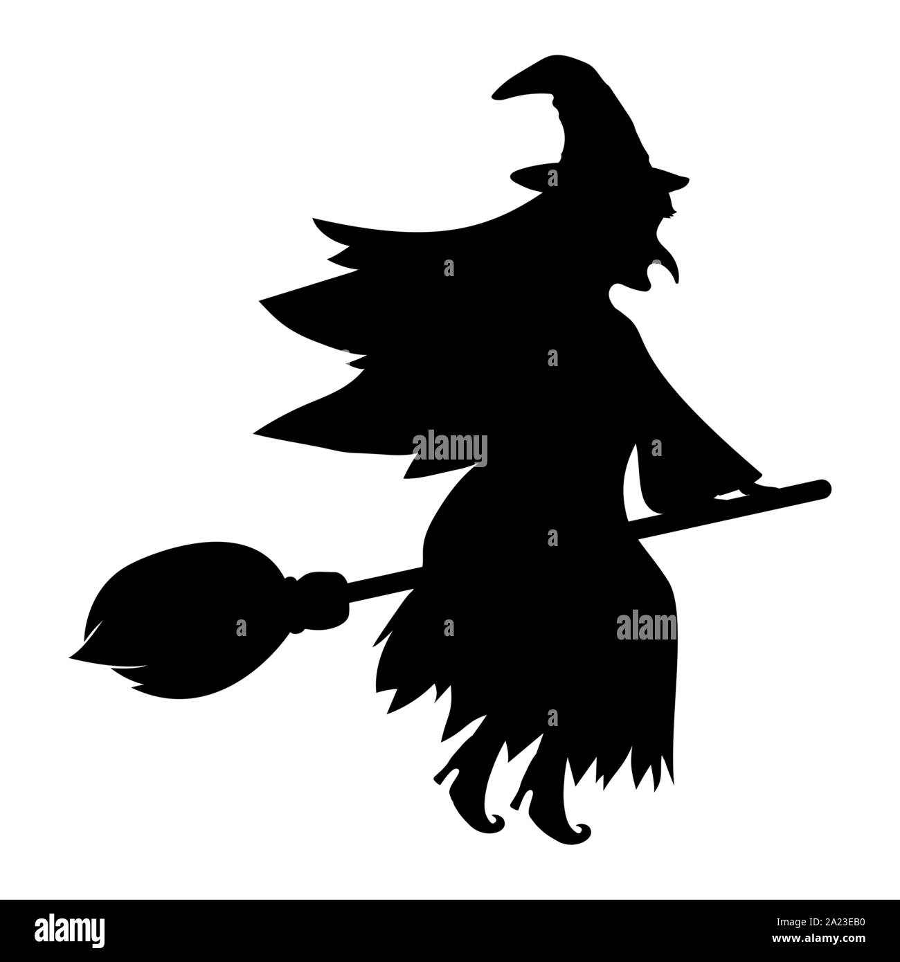 Witch with a cat on a broomstick for Halloween isolated on white Stock Vector