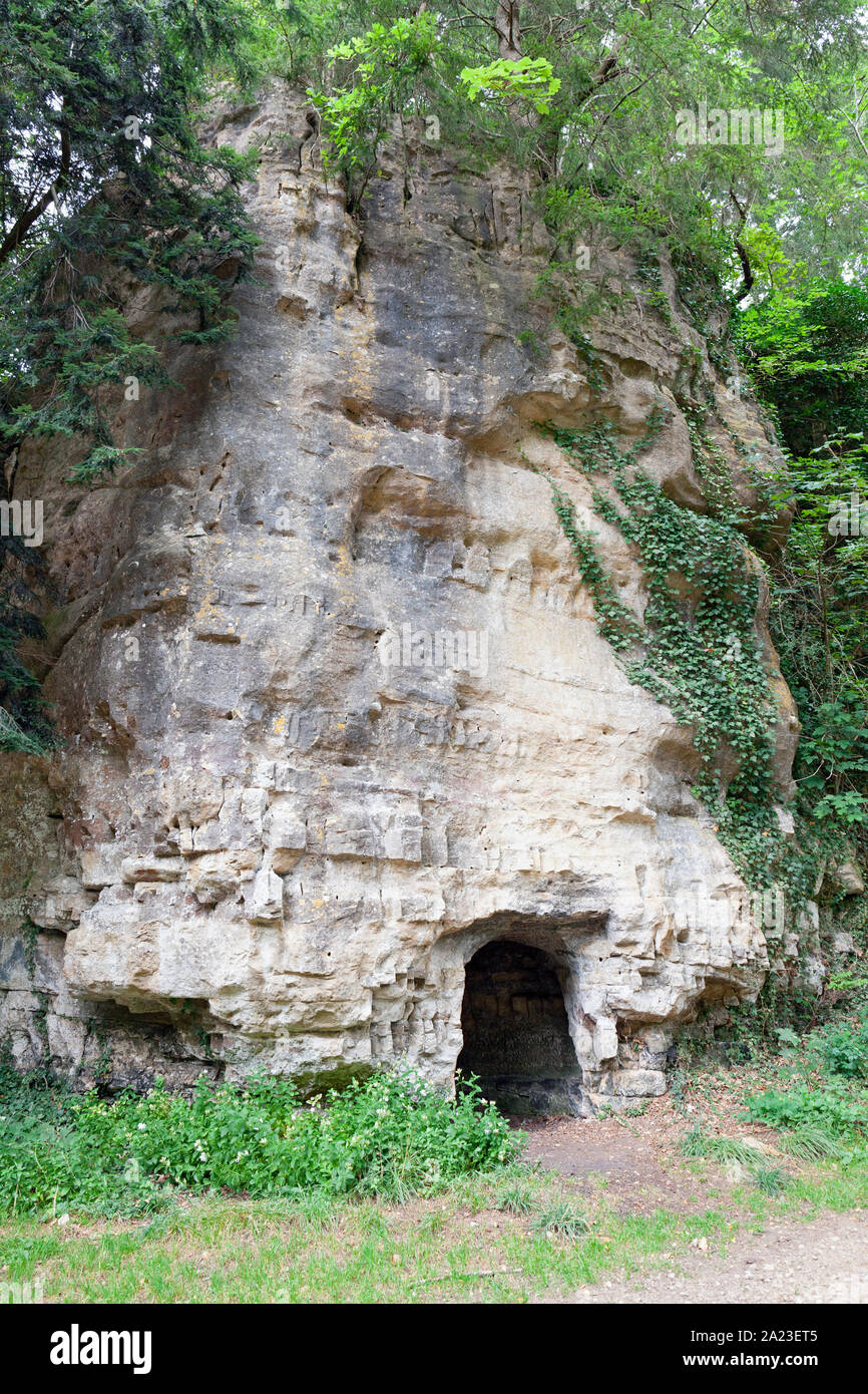 Europe, Luxembourg, Meysembourg, Cave and rocky cliff-face Stock Photo