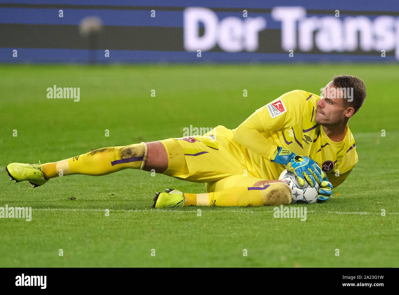 Hanover, Germany. 30th Sep, 2019. Soccer: 2nd Bundesliga, 8th matchday: Hannover 96 - 1st FC Nürnberg in the HDI-Arena in Hannover. Nuremberg goalkeeper Christian Mathenia is in goal. Credit: Peter Steffen/dpa - IMPORTANT NOTE: In accordance with the requirements of the DFL Deutsche Fußball Liga or the DFB Deutscher Fußball-Bund, it is prohibited to use or have used photographs taken in the stadium and/or the match in the form of sequence images and/or video-like photo sequences./dpa/Alamy Live News Stock Photo