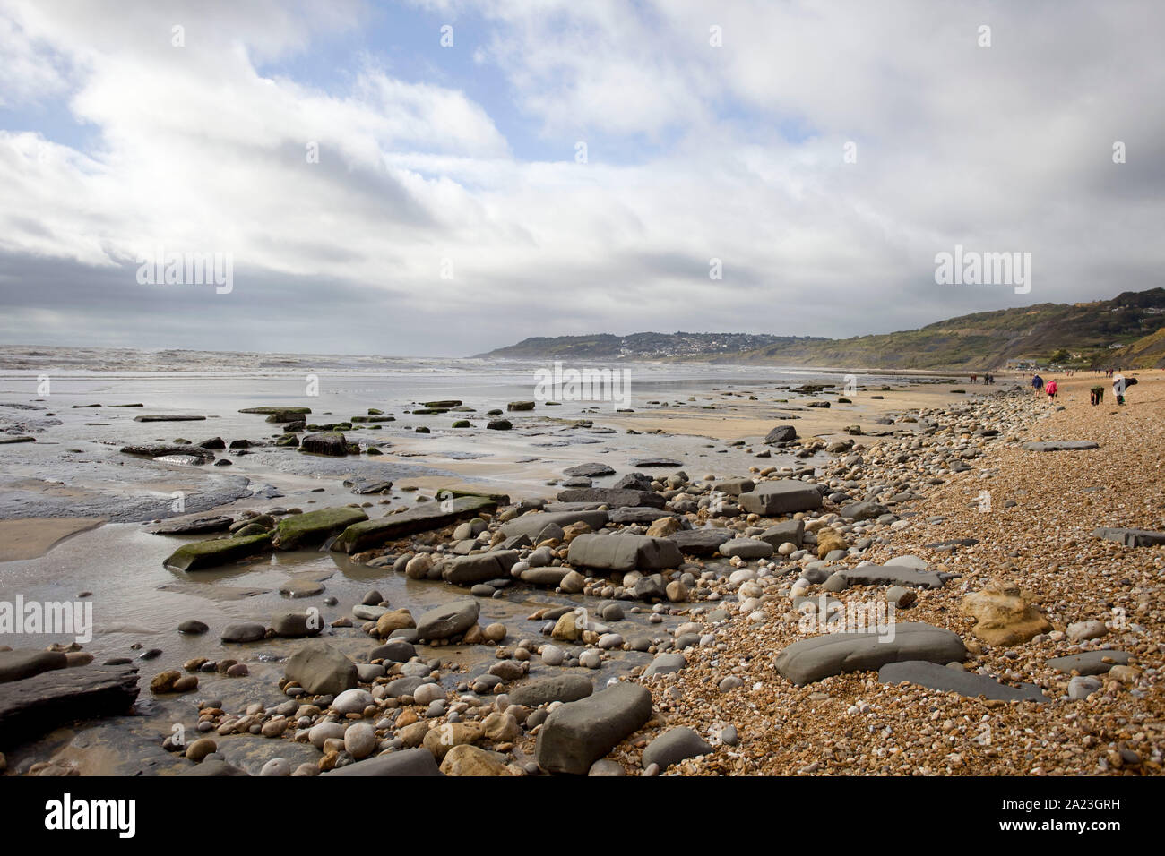 Charmouth beach looking towards Lyme Bay, Dorset England Stock Photo