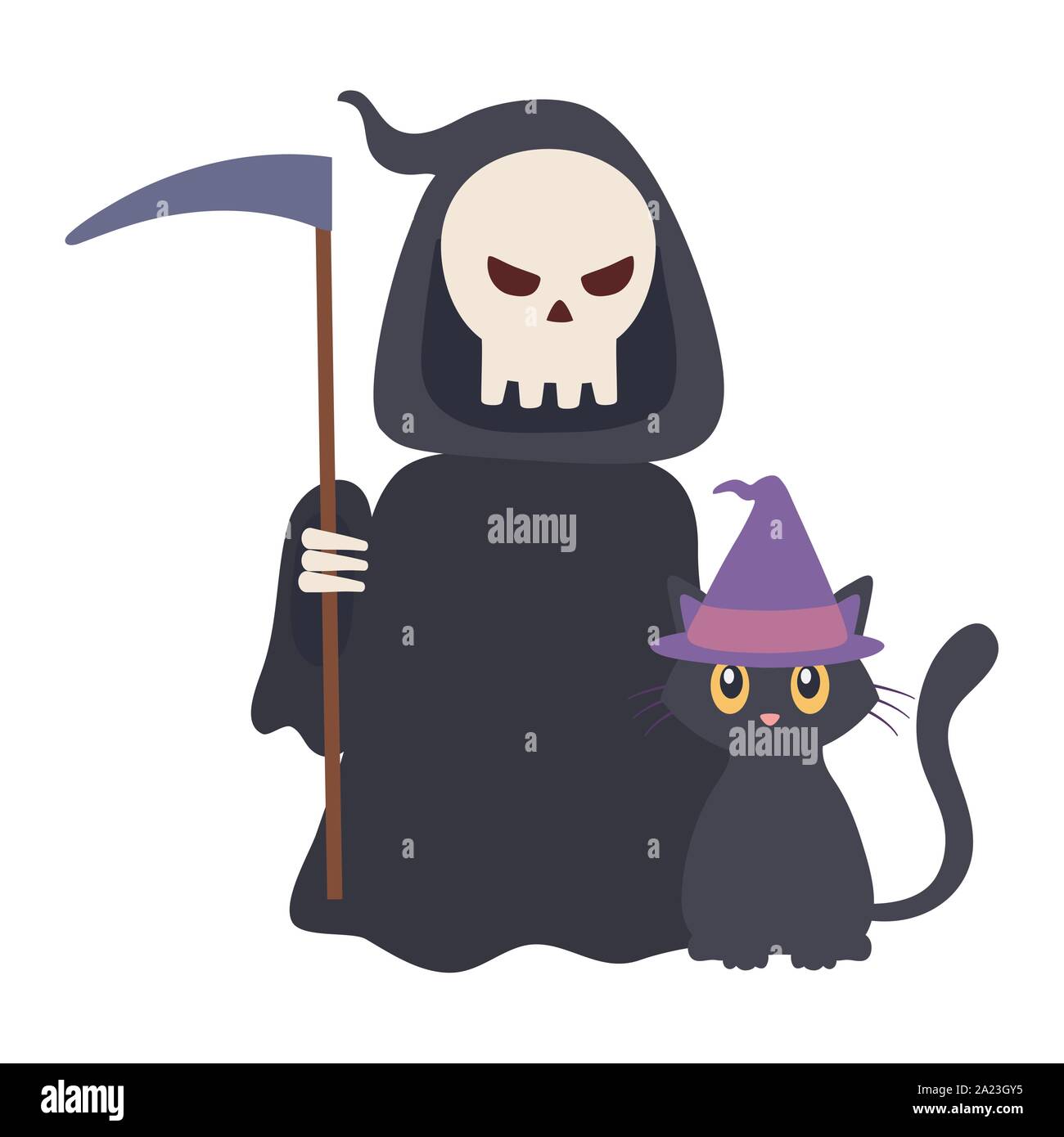 the death with black cat trick or treat happy halloween vector ...