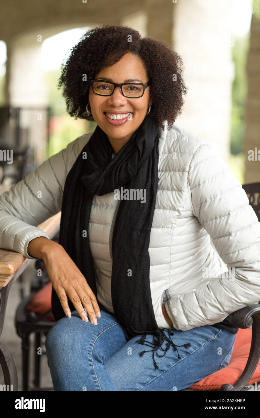 Confident Happy African American Woman Smiling Outside Stock Photo Alamy