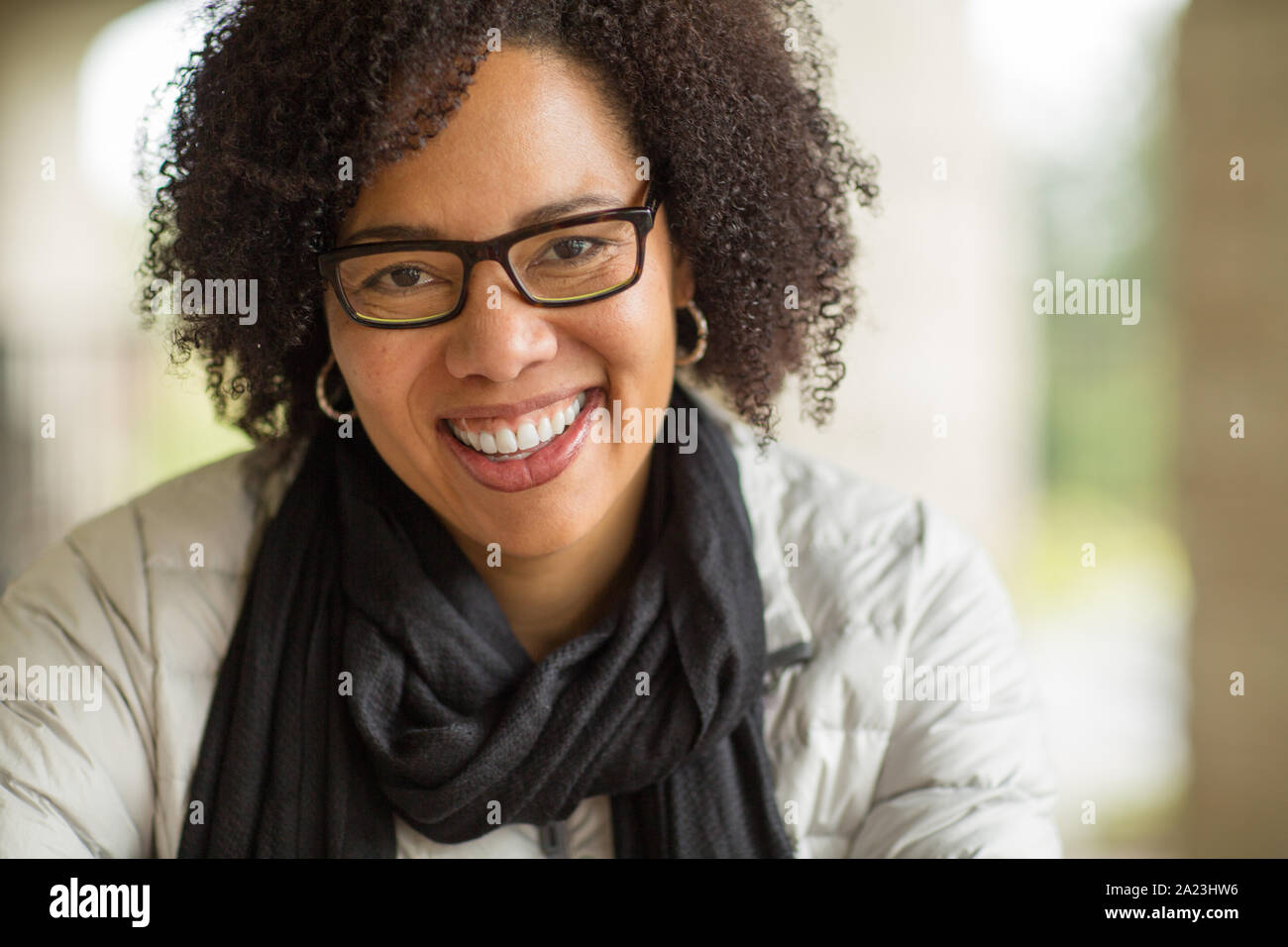 Confident Happy African American Woman Smiling Outside Stock Photo - Alamy