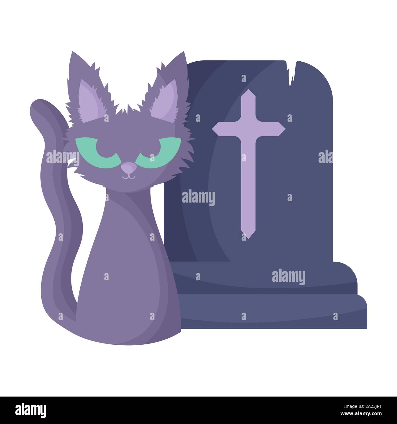 gravestone and cat trick or treat happy halloween vector illustration ...