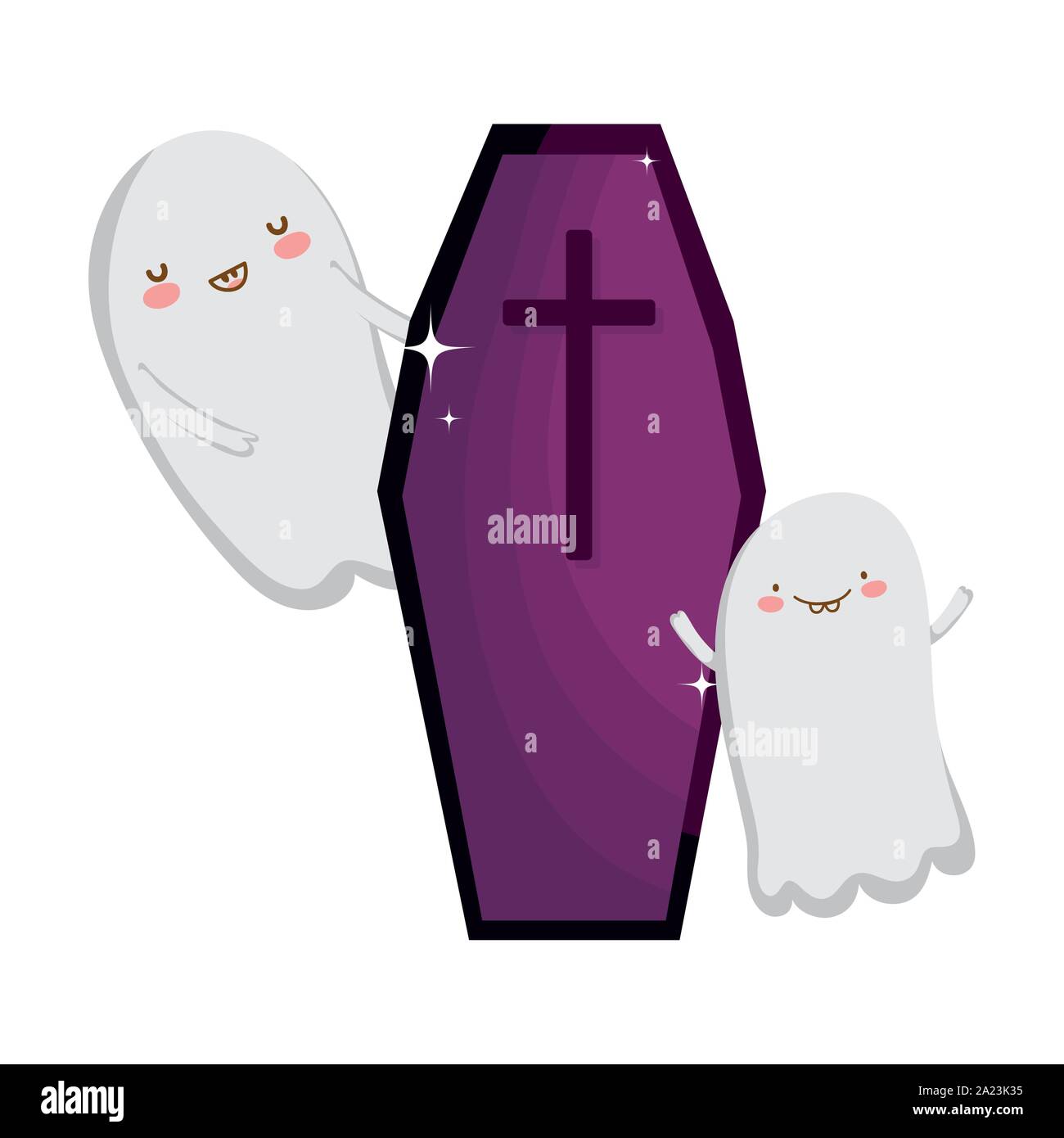 ghosts coffin trick or treat happy halloween vector illustration Stock ...