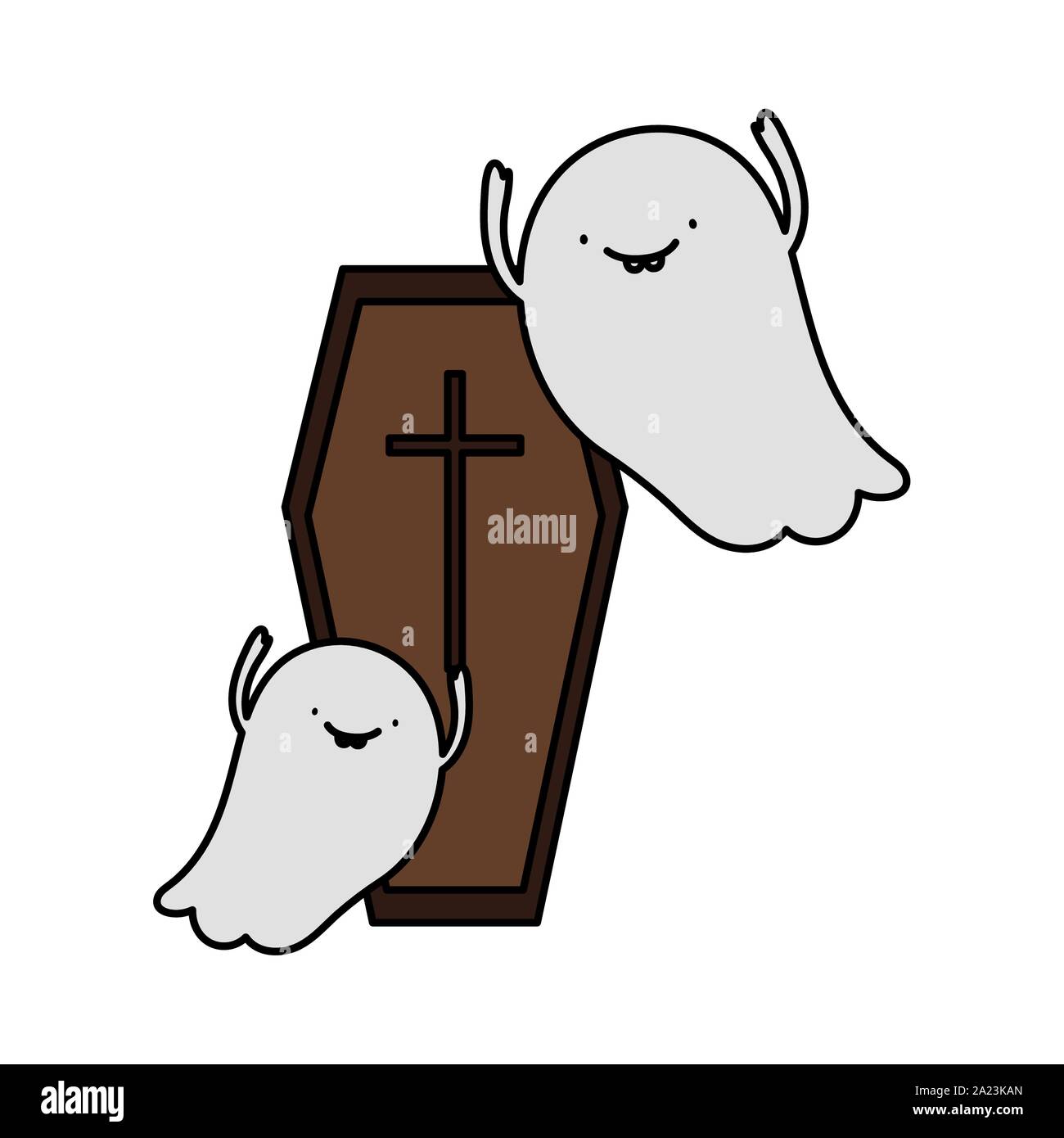 coffin ghosts trick or treat happy halloween vector illustration Stock ...