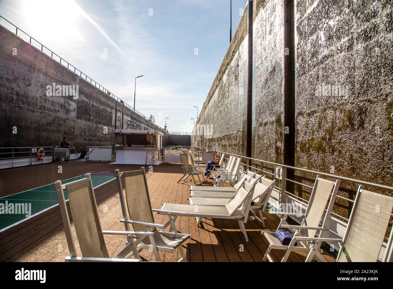 Travel through lock on riverboat cruise on Rhine River Stock Photo Alamy