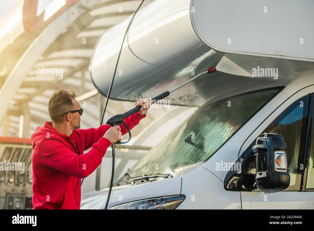 Seasonal RV Recreational Vehicle Motorhome Cleaning Using Pressure