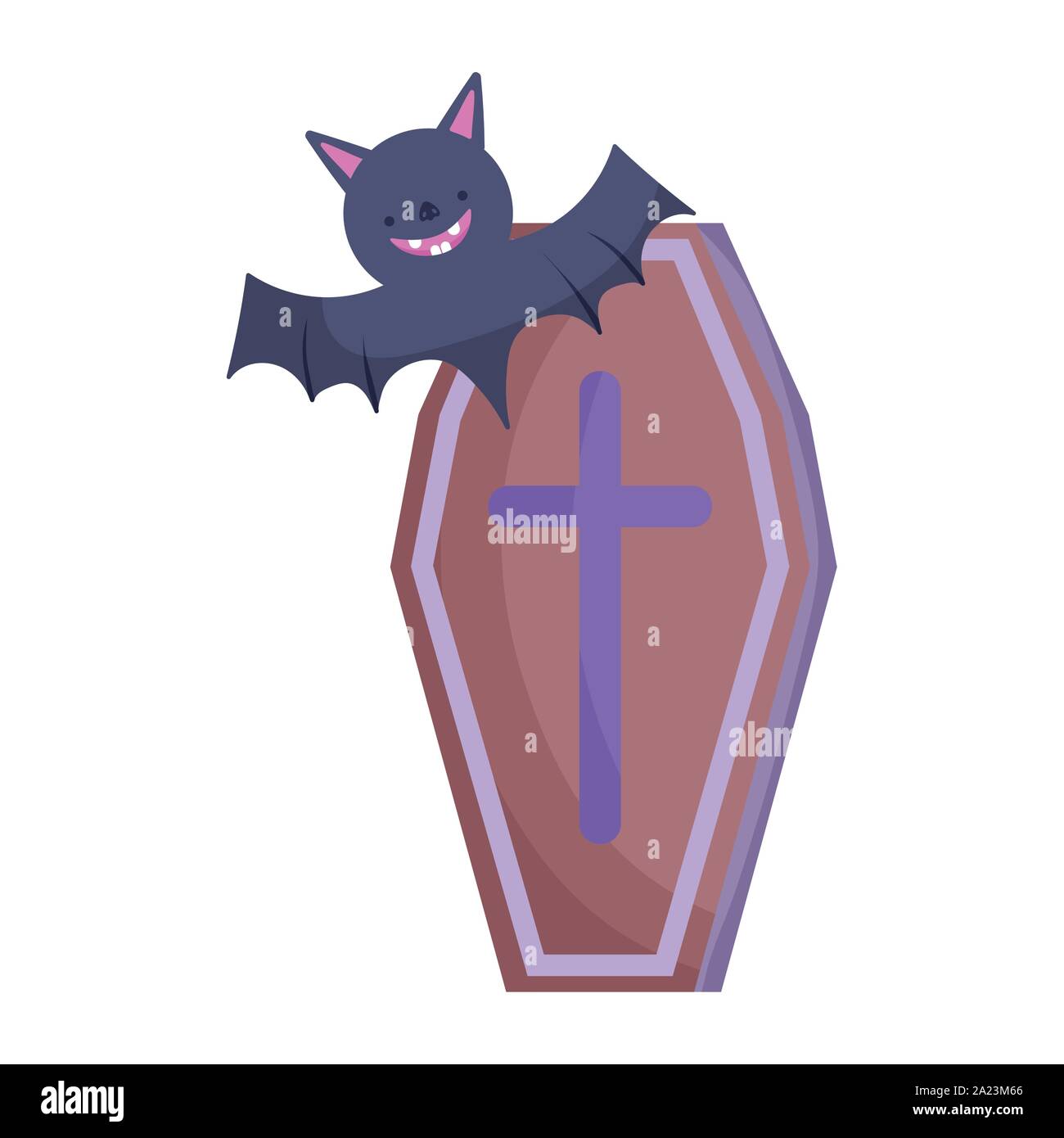 coffin bat trick or treat happy halloween vector illustration Stock ...