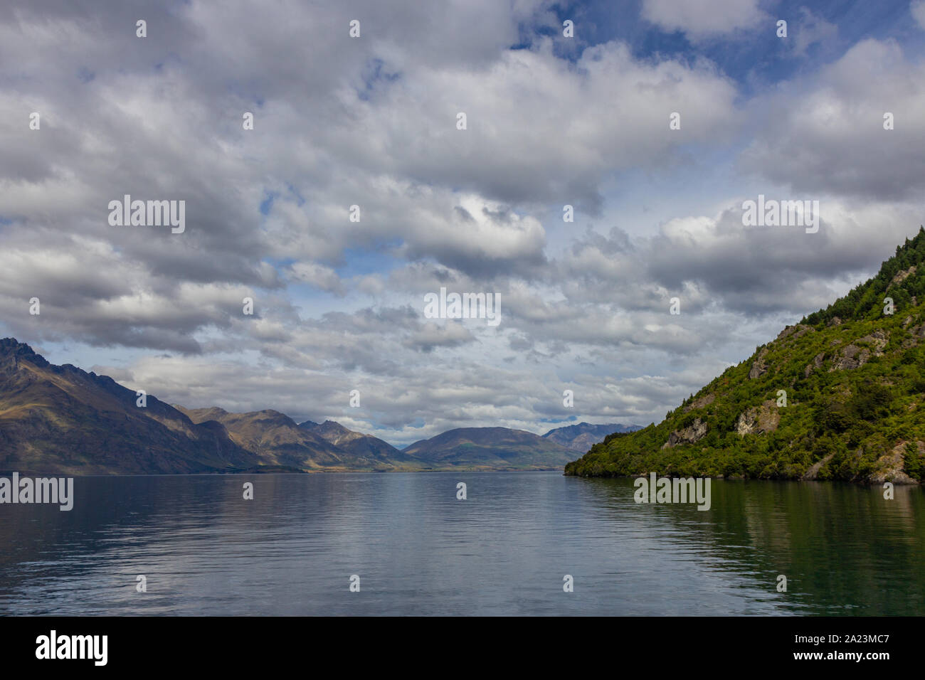 View of lake Wakatipu from a boat, Queenstown Stock Photo