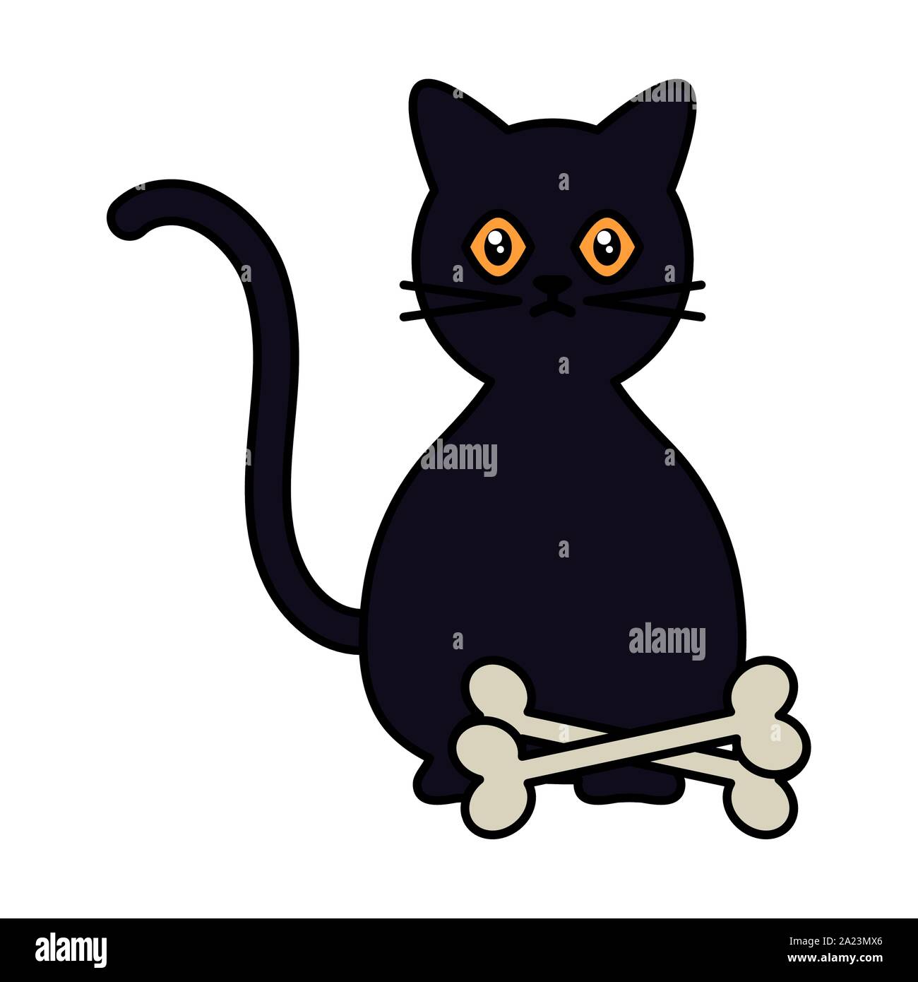 black cat with bones trick or treat happy halloween vector illustration ...