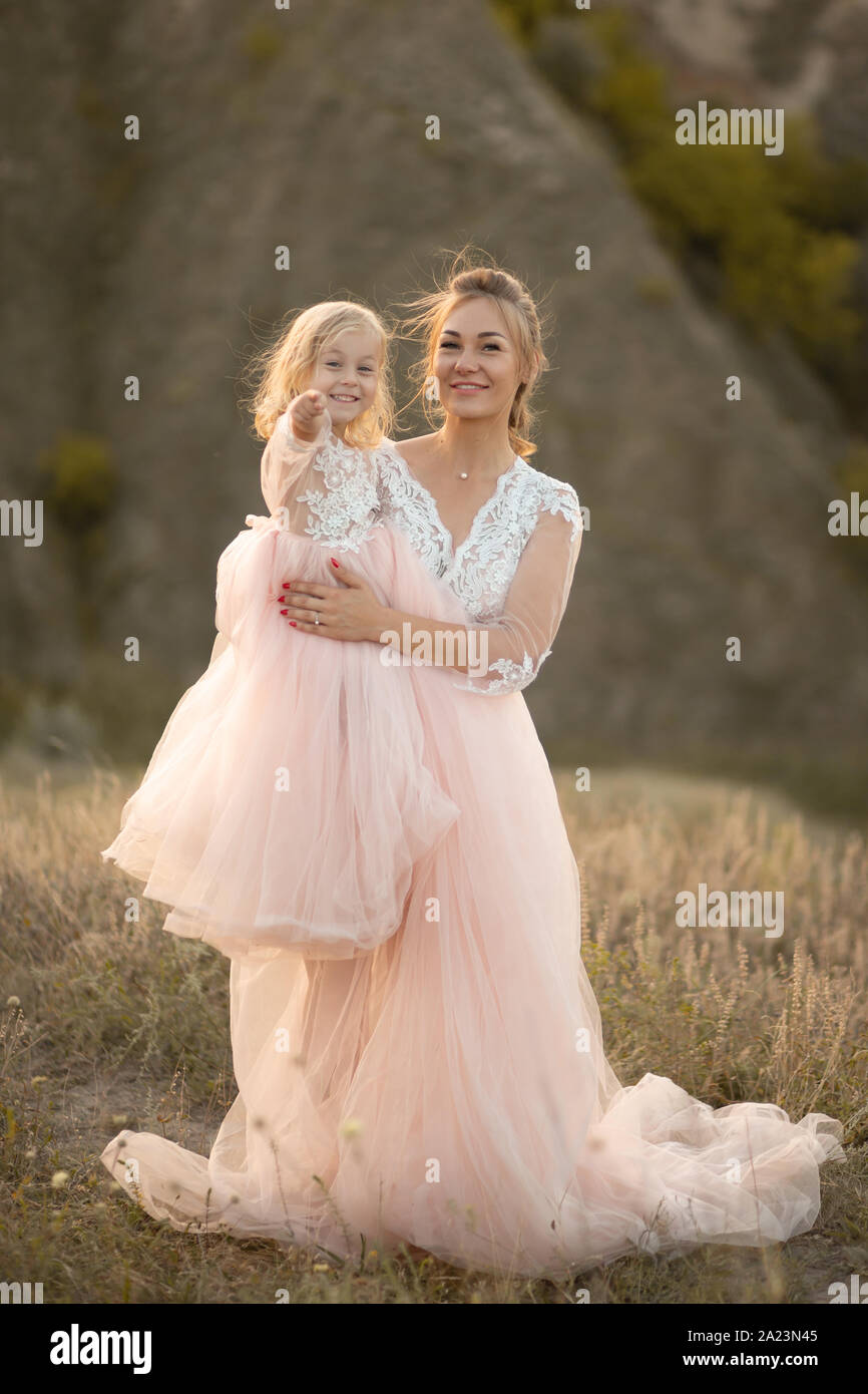 mother daughter pink dresses Pink Appliques Mom Daughter Matching Formal Dress MGD109