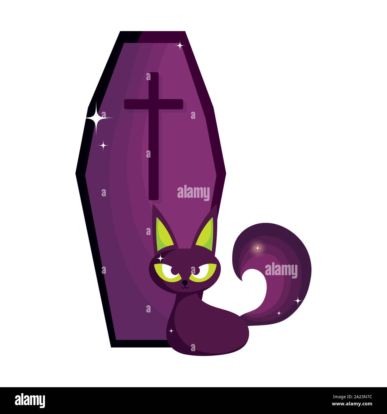 coffin and cat trick or treat happy halloween vector illustration Stock ...