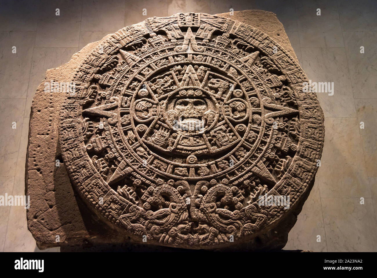 July 24, 2019: Aztec Calendar Stone or Sun Stone, National Museum of Anthropology, Mexico City, Mexico Stock Photo