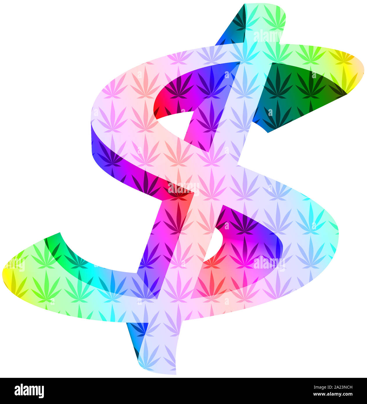 A colorful 3d dollar sign with pot leaves. Stock Photo