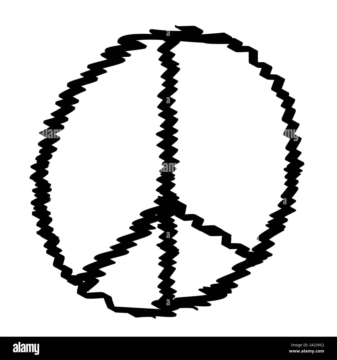 A black outline of a peace sign scribble design. Stock Photo