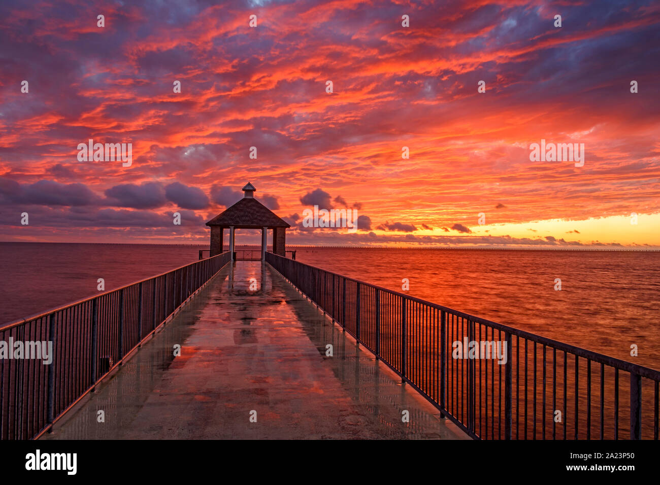 The fishing pier on Lake Pontchartrain at sunset, Fontainebleau State