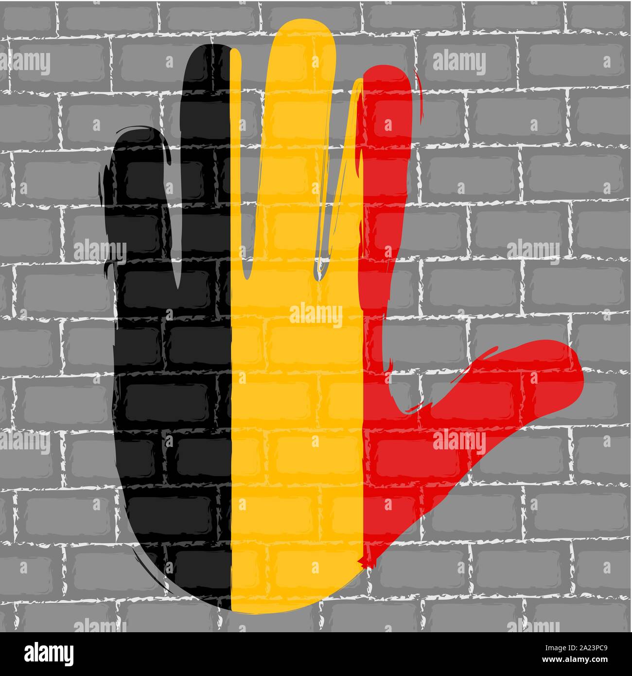 Hand painted with the flag of Belgium over a grunge brick wall - Vector ...