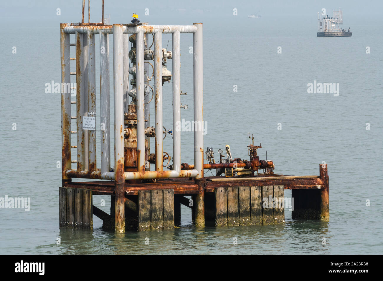 Gas industry rig in Aransas Bay, Rockport, Texas, USA Stock Photo