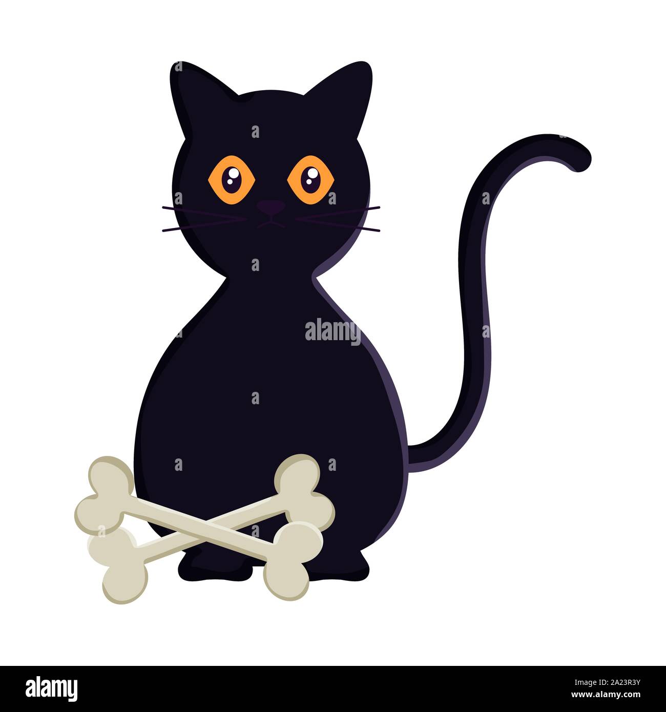 black cat with bones trick or treat happy halloween vector illustration ...