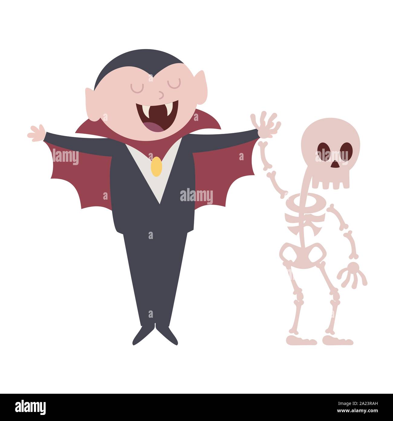 dracula and skeleton cartoon character trick or treat happy halloween