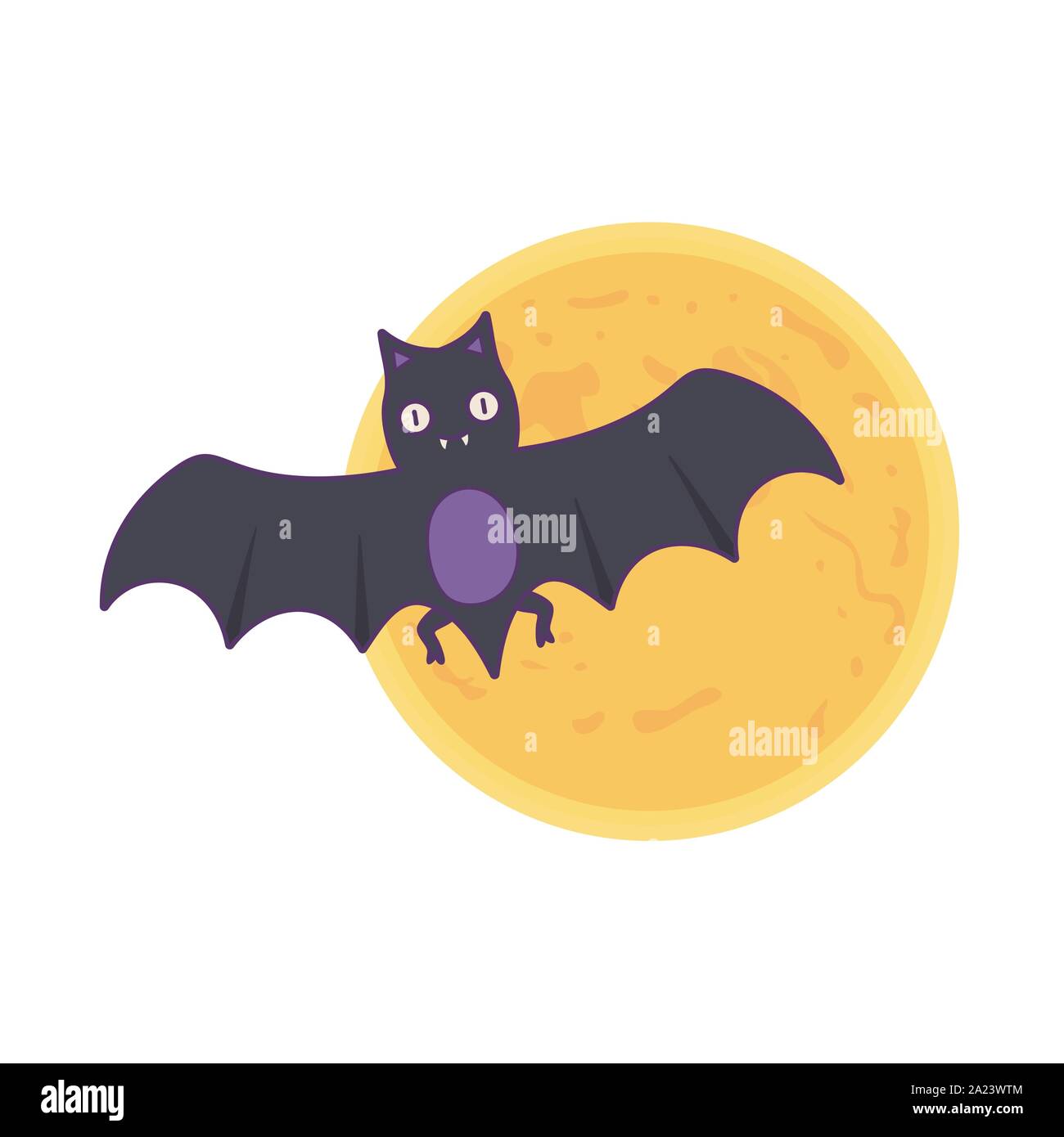 flying bat full moon trick or treat happy halloween vector illustration ...