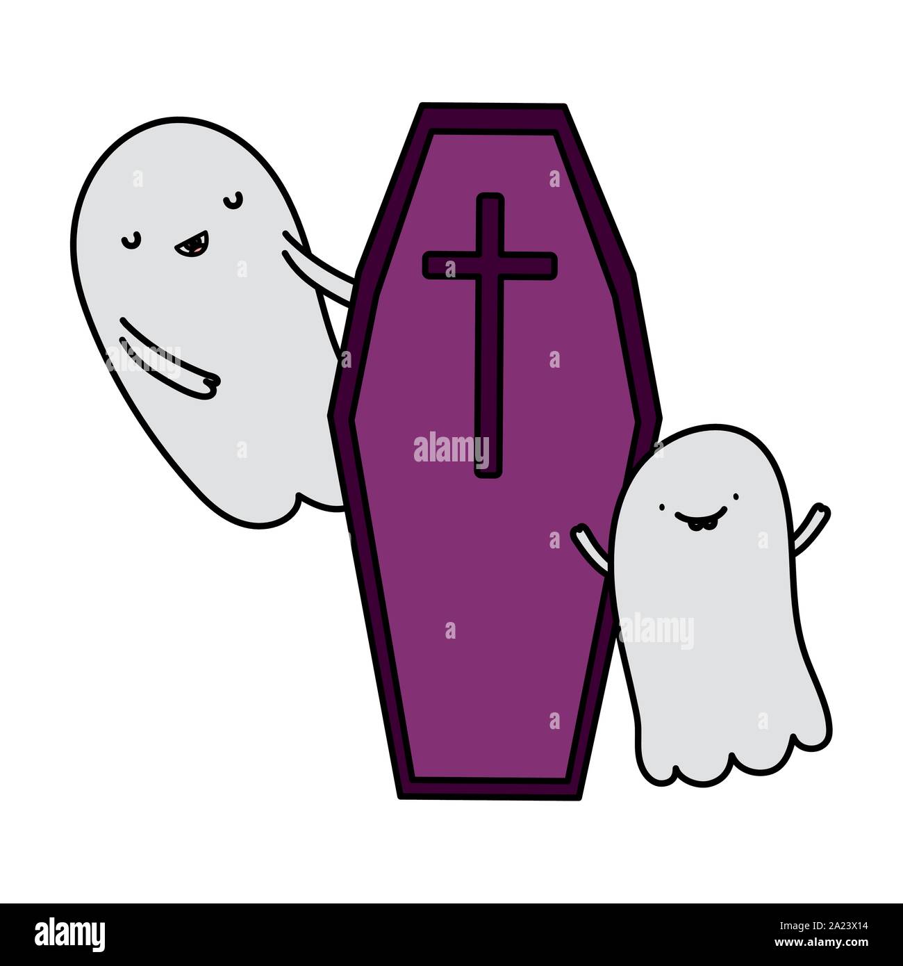ghosts with coffin trick or treat happy halloween vector illustration ...