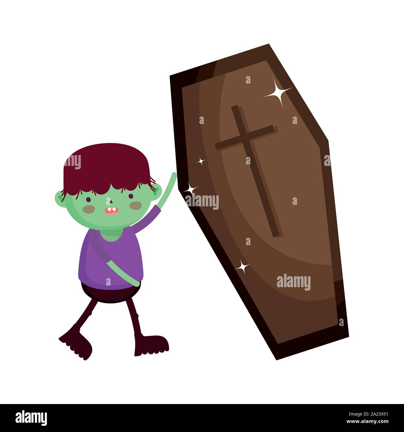 monster and coffin trick or treat happy halloween vector illustration ...
