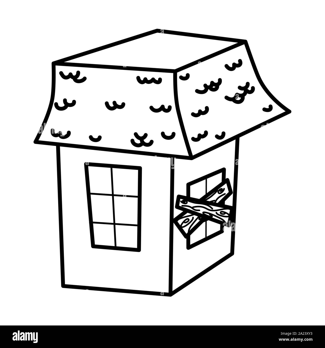 rickety house trick or treat happy halloween vector illustration line design Stock Vector