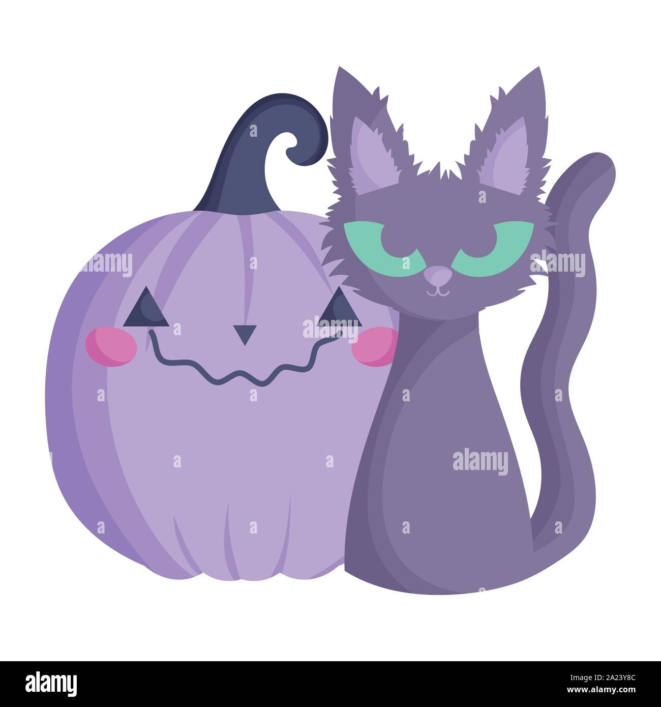 pumpkin and cat trick or treat happy halloween vector illustration ...